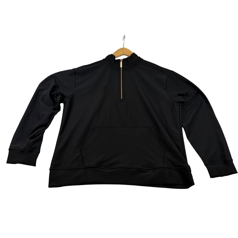 Skechers Los Angeles Womens XL Black Ribbed Quarter Zip Pullover Rose Gold Zip